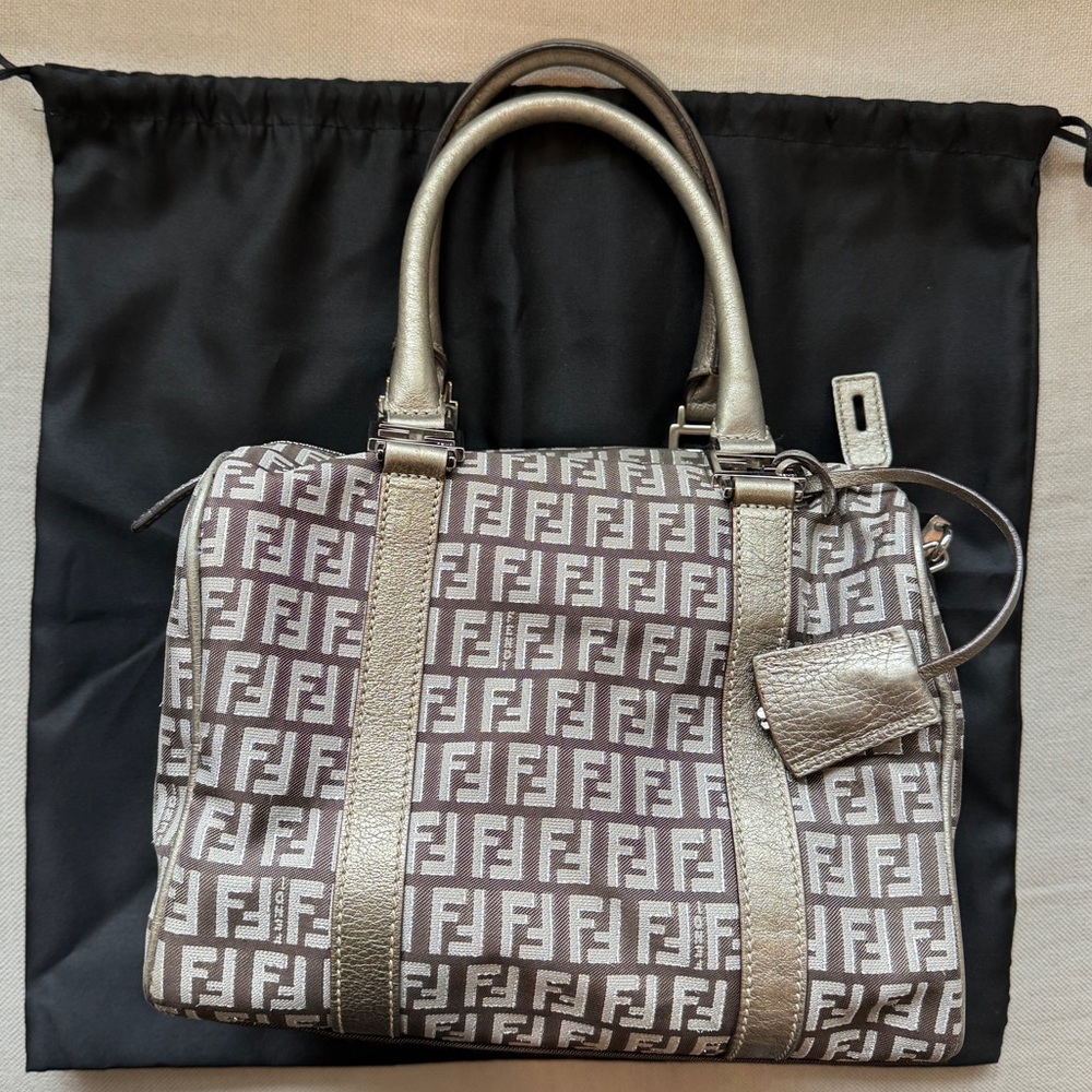 VINTAGE🤎Fendi🤎Zucchino Canvas Small Forever Bauletto Boston Bag - Picture 3 of 14